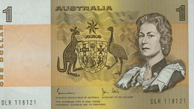 Australia's now-defunct $1 note, which features an image of Queen Elizabeth II