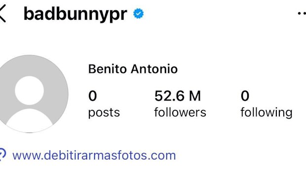 Bad Bunny's empty Instagram page hours after 2026 Super Bowl show