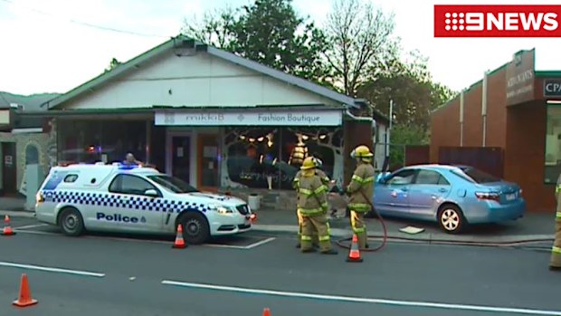A car crashed into a shop in Mount Evelyn this morning. (9NEWS)