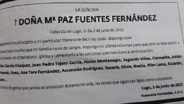 The woman specified who was invited to her funeral.