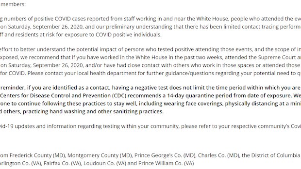 The letter sent out over the White House Rose Garden event.
