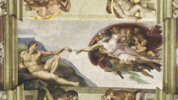 The Creation of Adam, by Michelangelo, decorates the roof of the Sistine Chapel. (AAP)