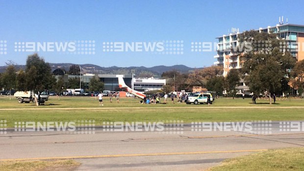 The plane made a rough landing on the turf. (9NEWS)
