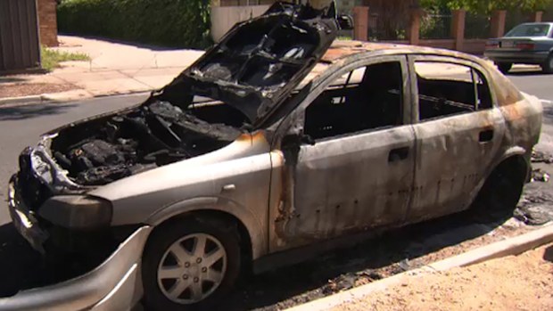 A car was burned in Adelaide. (9NEWS)