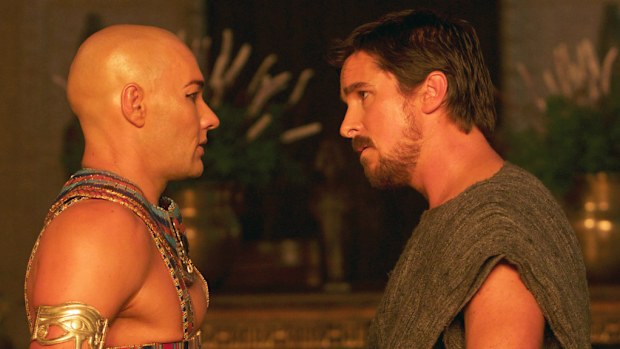 Joel Edgerton (Ramses) and Christian Bale (Moses) square off. (AAP)