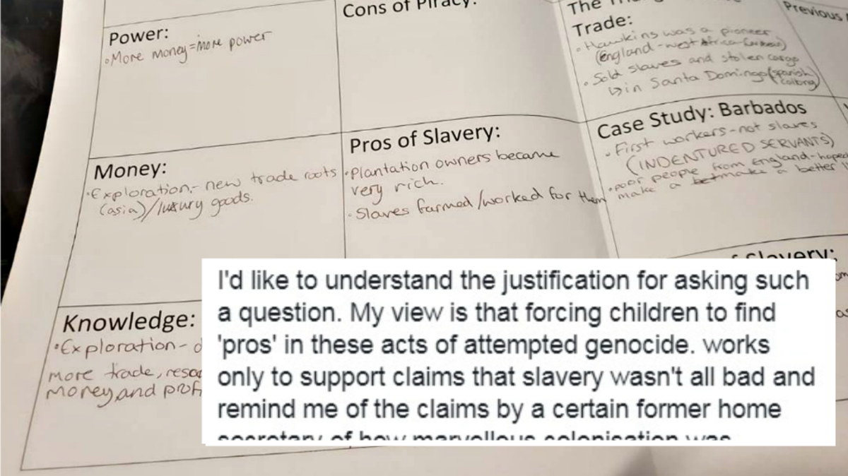 UK high school's racist homework task on pros of slavery | Nine.com.au