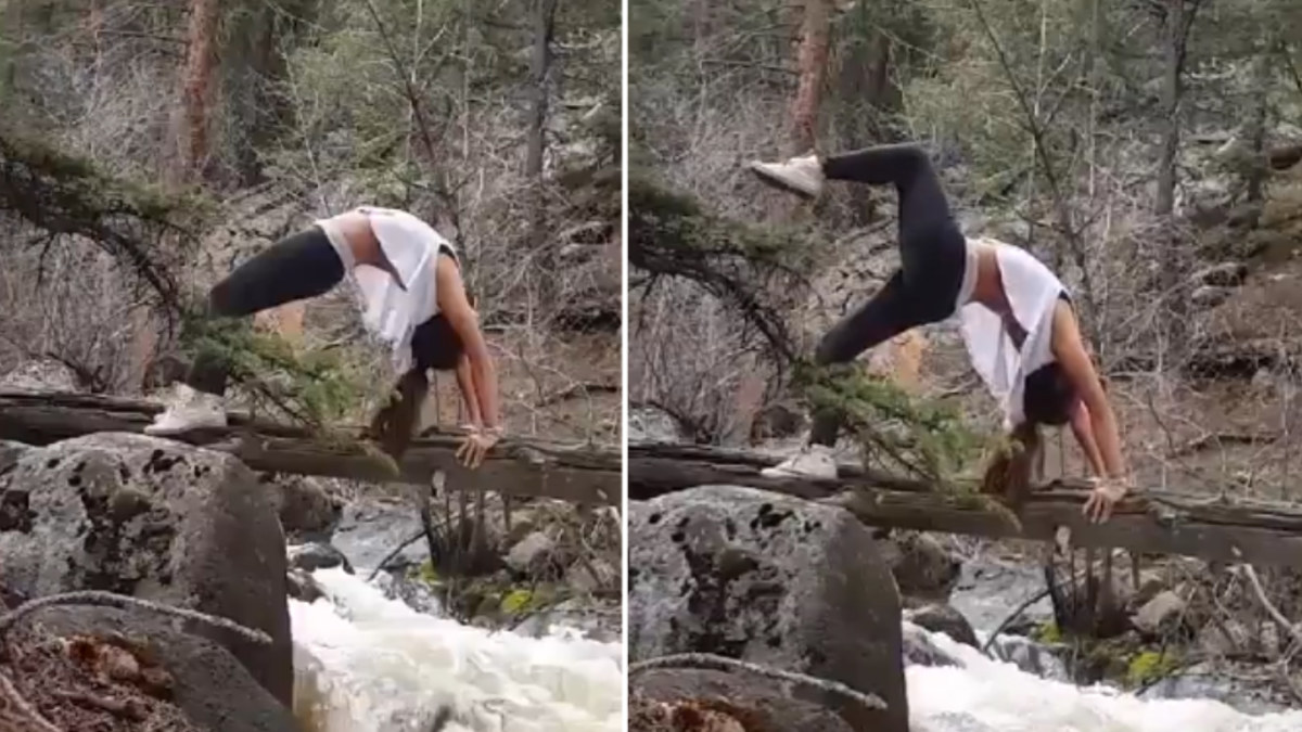 Hiker's perfect yoga moment turns into spectacular fail | Nine.com.au