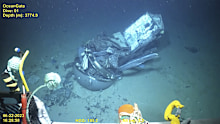 Remains of the Titan submersible on the floor of the Atlantic Ocean.