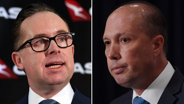 Alan Joyce (left), and Peter Dutton (right). (AAP file images)