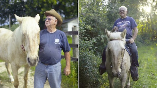 Wisconsin horse rancher Roderick Olsen and his blind horse "Zaxson". (YouTube/Great Big Story)