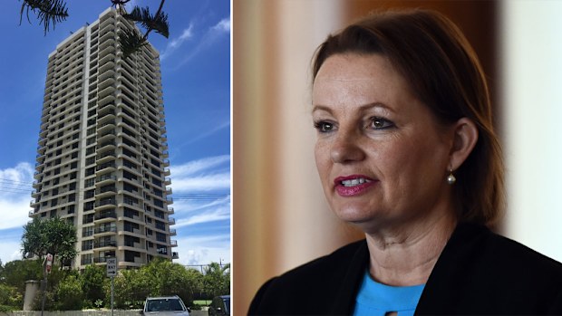 Health Minister Sussan Ley (right) and the Gold Coast high rise in which she purchased an apartment in May 2015. (AAP)