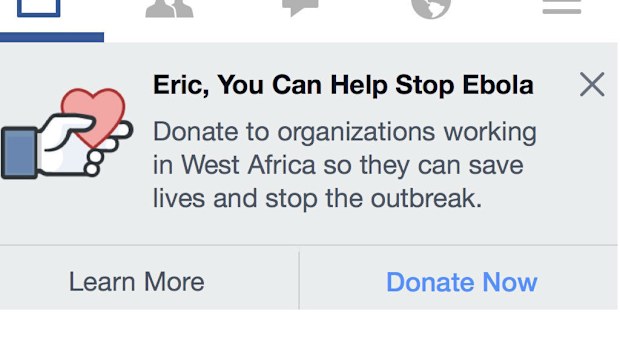Facebook has created a button to let users easily donate to help the fight against Ebola.