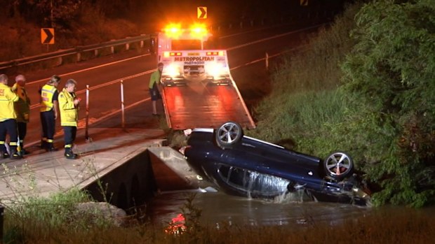 The Commodore drove off Stoney Creek Road before flipping. (9NEWS)
