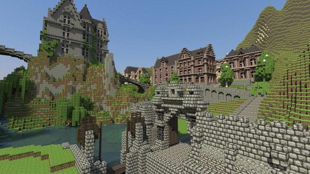 The blocky game world of Minecraft. 