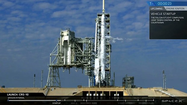 A still image from a livestream of the aborted flight. (SpaceX)