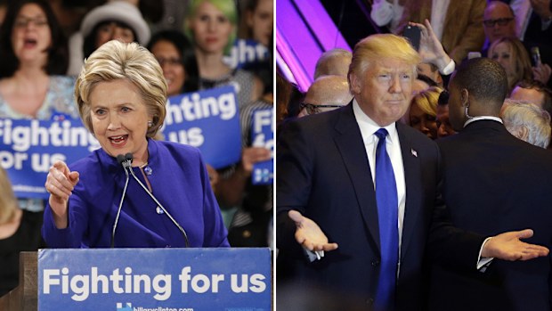 Trump wins all five primaries while Clinton takes Delaware, Maryland and Pennsylvania. (AAP)