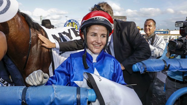 Jockey Michelle Payne couldn't remember winning the Melbourne Cup after a horror fall in Mildura in May. (AAP)