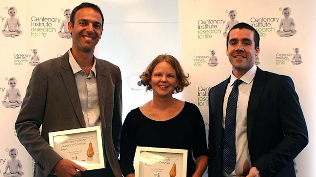 Centenary Institute Lawrence Creativity Prize for medical research finalists Nicholas Plachta, Lucy Palmer and Geoff Faulkner. (AAP)