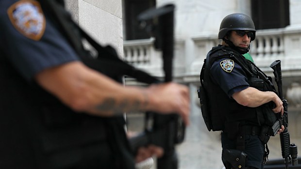 Specialist New York Police Department officers were deployed to the Australian consulate. (Getty)