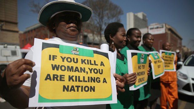 Members of the ANC Women's League outside the North Gauteng High Court. (Getty Images)