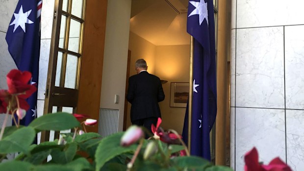 Prime Minister Malcolm Turnbull departs after speaking to the media during a press conference at Parliament House in Canberra today. (AAP)