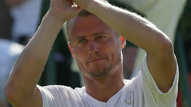 Lleyton Hewitt farewells the crowd at Wimbledon.