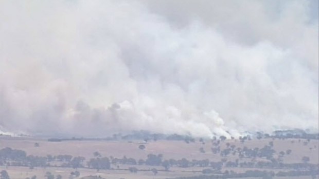 Smoke covers the Grampians town of Moyston as a bushfire threatens residents. (9NEWS)