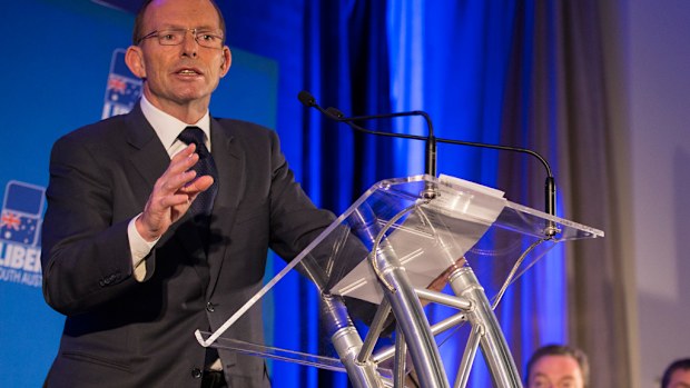 Tony Abbott addressing the SA liberal party conference in Adelaide. (AAP)
