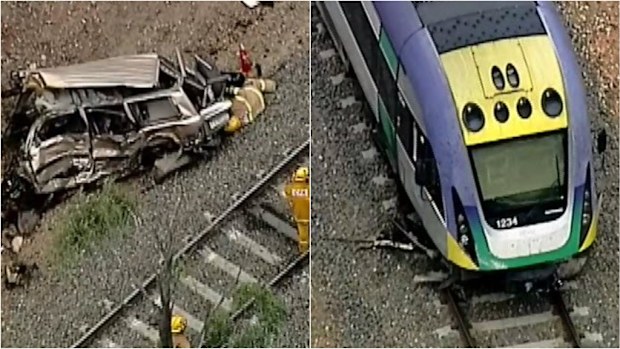 Two people have been treated for minor injuries after a train crashed into an abandoned car. (9NEWS)