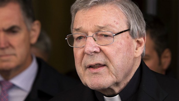 Cardinal George Pell reads out a statement after speaking to abuse victims in Rome. (AAP)