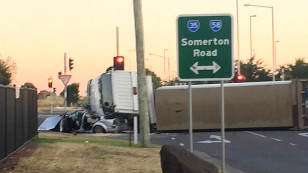 The scene of the crash in Somerton this morning. (9NEWS)