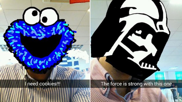 Sajj Riaz has transformed his Snapchat selfies into the Cookie Monster and Darth Vader. (Supplied)