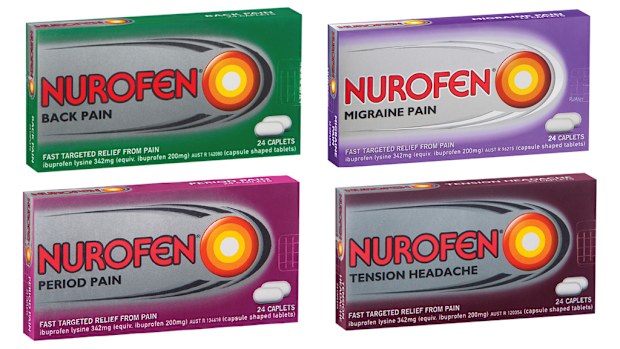 The Nurofen tablet packets that claimed to treat specific types of pain. 