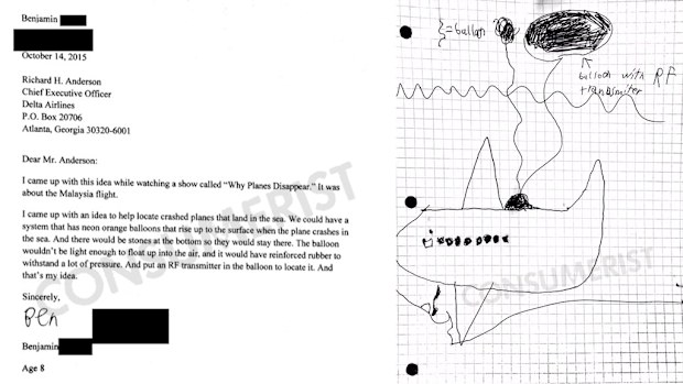 An eight-year-old boy has written a letter, and included a diagram, of his idea on how to improve safety in the event of a crash. (Consumerist)