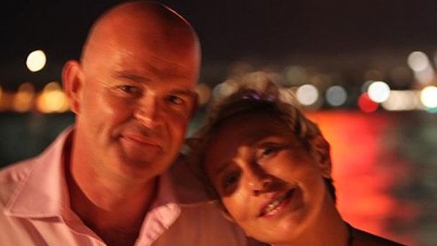 Paul Wilcox died after he was attacked by a shark in Byron Bay yesterday. Pictured with his wife Victoria. (Picture: supplied)