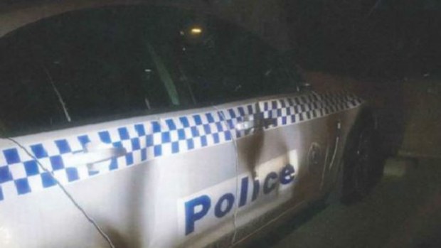 An out-of-control party left police cars damaged in Elizabeth South. (SA police)