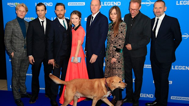 Tom Hardy's dog stole the spot light at the premiere of his new movie Legend today. (AAP)