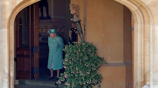 Queen Elizabeth at Windsor Castle ahead of a military ceremony in the Quadrangle of Windsor Castle to mark her Official Birthday on June 13, 2020.