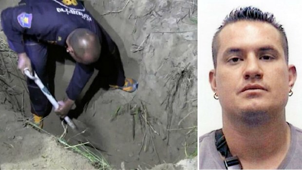 Thai polic dig out the makeshift grave and (right) Wayne Schneider. (Supplied/NSW Police)
