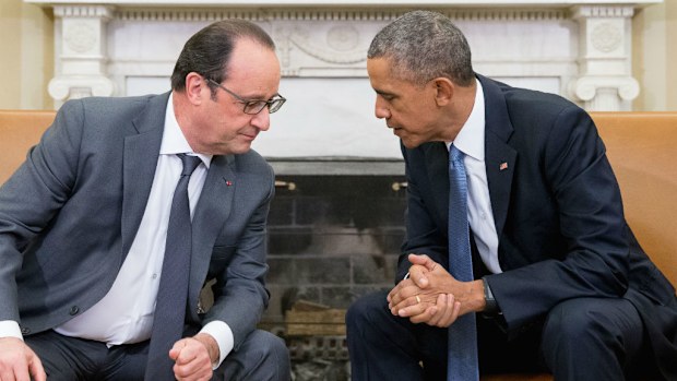 French President Francois Hollande meets US President Barack Obama at The White House in Washington. (AAP)