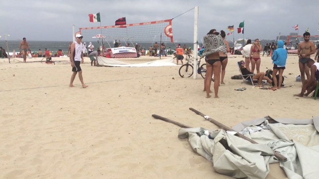 Wind is whipping across Copacabana beach. (Henri Paget/9news.com.au)