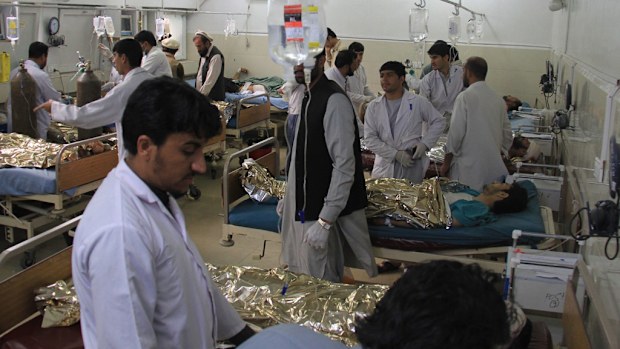 Victims of the suicide bombing being treated in a local hospital. (AAP)
