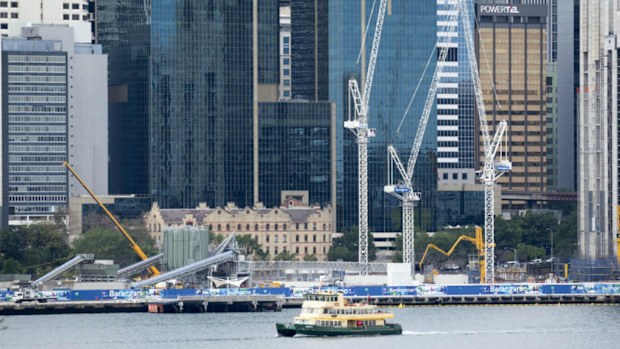The multibillion-dollar construction site Barangaroo and sections of Sydney's CBD. Picture: AAP
