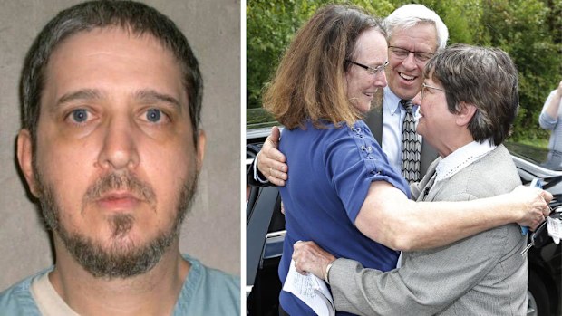 Two of Glossip's attorneys and the sister of a death penalty opponent embraced outside the Oklahoma State Penitentiary following the news. (AAP)