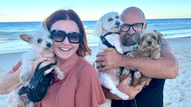 Shelly Horton and her three rescue pups.