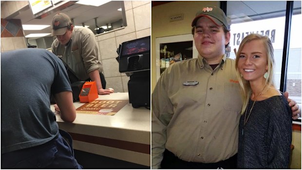Kolbie Sanders photographed customers writing down their orders for Taylor Pope, who is hearing impaired. (Facebook)