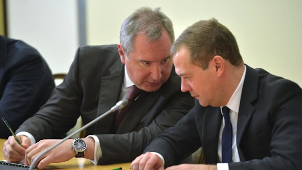 Prime Minister Dmitry Medvedev and Deputy Prime Minister Dmitry Rogozin. (AFP)