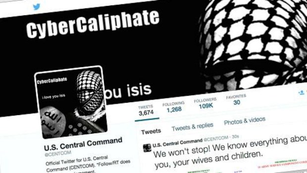 A screengrab showing the hacked US Central Command Twitter page. (Supplied)
