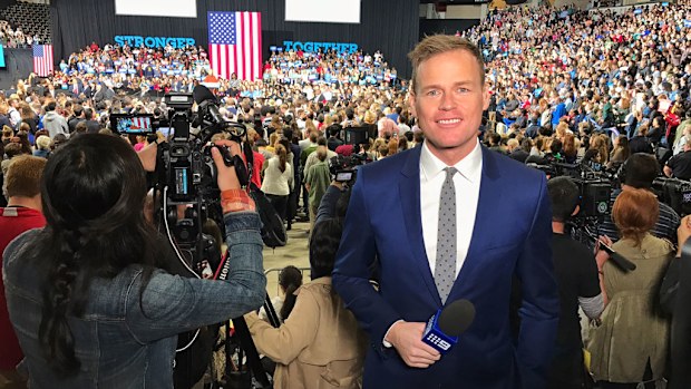 Senior 9NEWS correspondent Tom Steinfort at Hillary Clinton's rally in North Carolina. (9NEWS/Tom Steinfort)