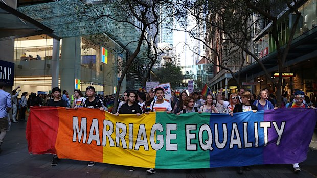 Supporters at a rally for 'Marriage Equality' held in Sydney on August 13. (AAP)